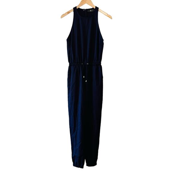 Missguided Sleeveless Drawstring Waist Cuffed Hem Jumpsuit Size 2 NWT Navy - Picture 1 of 6